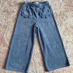 Mini Boden Blue Velour Pants with Scalloped Pockets